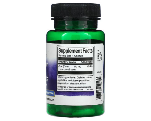 Swanson, Extra Strength Zinc Picolinate, 50 mg, 60 Capsules Swanson, Extra Strength Zinc Picolinate, 50 mg, 60 Capsules