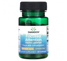 Улучшение памяти и работы мозга Swanson, Focused Attention Alpinia Galanga, без кофеина, 300 мг, 30 капсул