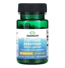 Улучшение памяти и работы мозга Swanson, Focused Attention Alpinia Galanga, без кофеина, 300 мг, 30 капсул