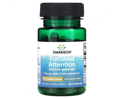 Улучшение памяти и работы мозга Swanson, Focused Attention Alpinia Galanga, без кофеина, 300 мг, 30 капсул Улучшение памяти и работы мозга Swanson, Focused Attention Alpinia Galanga, без кофеина, 300 мг, 30 капсул