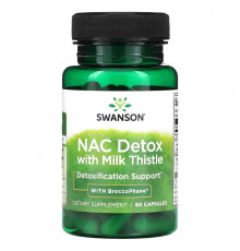 Swanson, NAC Detox с расторопшей и BroccoPhane, 60 капсул