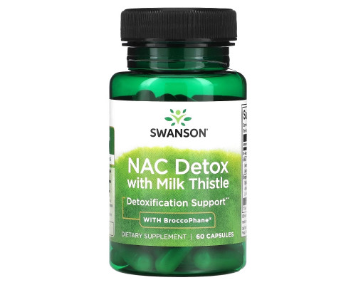 Swanson, NAC Detox с расторопшей и BroccoPhane, 60 капсул Swanson, NAC Detox с расторопшей и BroccoPhane, 60 капсул