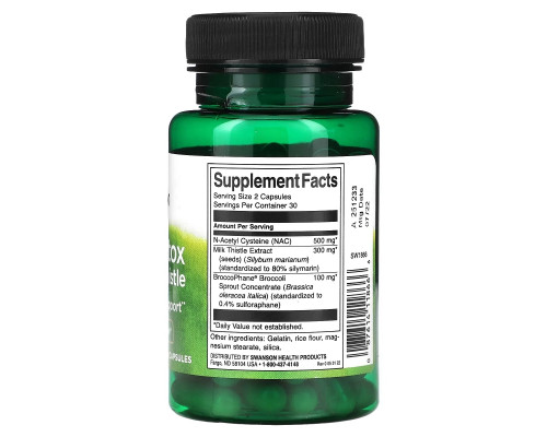 Swanson, NAC Detox с расторопшей и BroccoPhane, 60 капсул Swanson, NAC Detox с расторопшей и BroccoPhane, 60 капсул