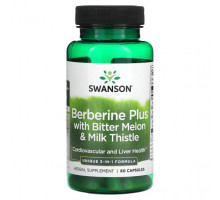 Фрукты и ягоды Swanson, Berberine Plus с горькой дыней и расторопшей, 60 капсул