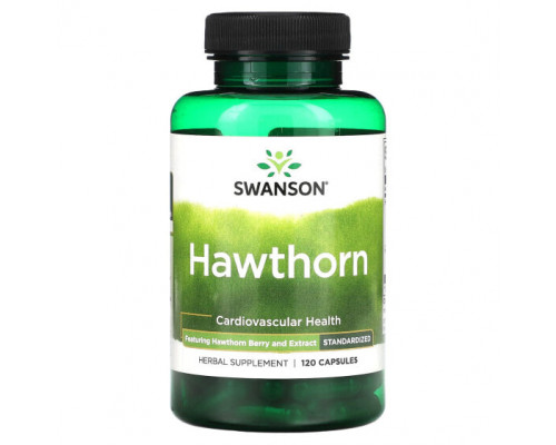 Для сердца и сосудов Swanson, Боярышник, стандартизированный, 120 капсул Для сердца и сосудов Swanson, Боярышник, стандартизированный, 120 капсул