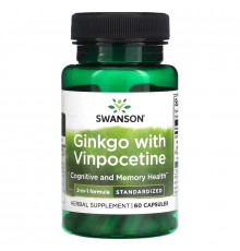 Swanson, Ginkgo with Vinpocetine, Standardized, 60 Capsules