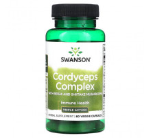 Грибы Swanson, Комплекс кордицепса с грибами рейши и шиитаке, 60 растительных капсул