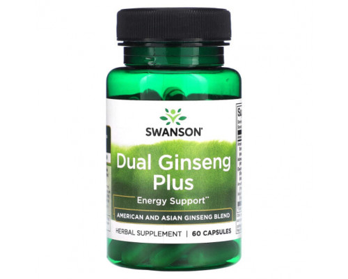 Женьшень Swanson, Dual Ginseng Plus, 60 капсул Женьшень Swanson, Dual Ginseng Plus, 60 капсул