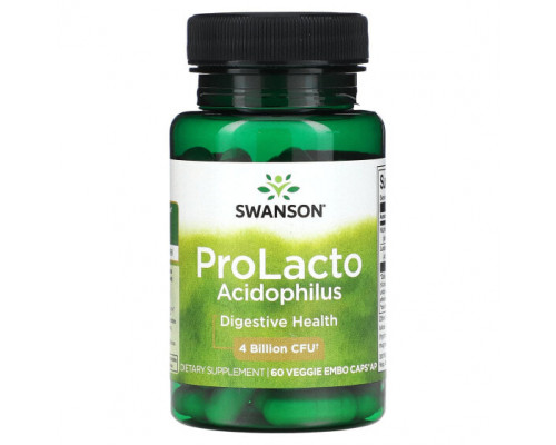 Пребиотики и пробиотики Swanson, ProLacto Acidophilus, 4 миллиарда КОЕ, 60 растительных капсул с ЭМБО Пребиотики и пробиотики Swanson, ProLacto Acidophilus, 4 миллиарда КОЕ, 60 растительных капсул с ЭМБО
