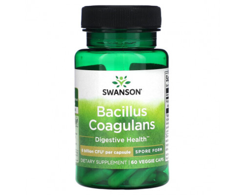 Для пищеварительной системы Swanson, Bacillus Coagulans, 6 млрд КОЕ, 60 растительных капсул Для пищеварительной системы Swanson, Bacillus Coagulans, 6 млрд КОЕ, 60 растительных капсул