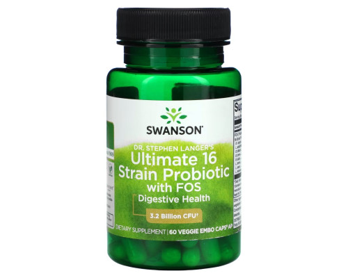 Swanson, Ultimate 16 Strain Probiotic With FOS, 3.2 Billion CFU, 60 Veggie EMBO Caps AP Swanson, Ultimate 16 Strain Probiotic With FOS, 3.2 Billion CFU, 60 Veggie EMBO Caps AP