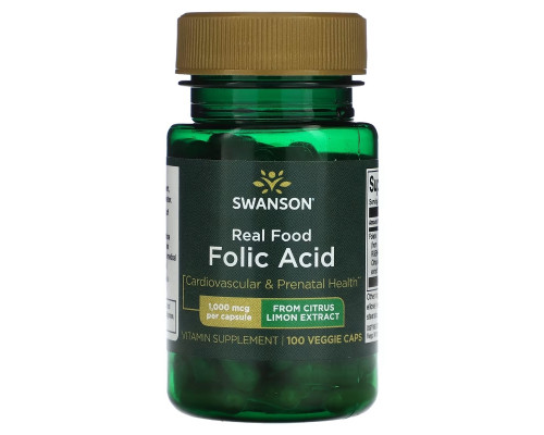 Swanson, Real Food Folic Acid, 1,000 mcg, 100 Veggie Caps Swanson, Real Food Folic Acid, 1,000 mcg, 100 Veggie Caps