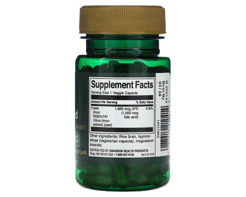 Swanson, Real Food Folic Acid, 1,000 mcg, 100 Veggie Caps Swanson, Real Food Folic Acid, 1,000 mcg, 100 Veggie Caps