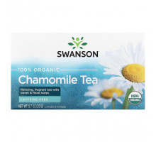 Травяные сборы и чаи Swanson, 100% органический ромашковый чай, без кофеина, 20 чайных пакетиков, 20 г (0,7 унции)