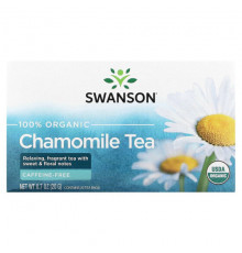 Травяные сборы и чаи Swanson, 100% органический ромашковый чай, без кофеина, 20 чайных пакетиков, 20 г (0,7 унции)