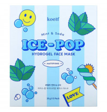 Koelf, Ice-Pop Hydrogel Beauty Face Mask, Mint & Soda, 5 Sheets, 30 g Each