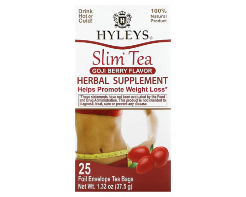 Травяные сборы и чаи Hyleys Tea, Slim Tea, Ягоды годжи, 25 чайных пакетиков в фольгированных пакетиках, 1,32 унции (37,5 г) Травяные сборы и чаи Hyleys Tea, Slim Tea, Ягоды годжи, 25 чайных пакетиков в фольгированных пакетиках, 1,32 унции (37,5 г)