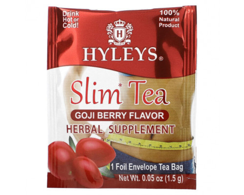 Травяные сборы и чаи Hyleys Tea, Slim Tea, Ягоды годжи, 25 чайных пакетиков в фольгированных пакетиках, 1,32 унции (37,5 г) Травяные сборы и чаи Hyleys Tea, Slim Tea, Ягоды годжи, 25 чайных пакетиков в фольгированных пакетиках, 1,32 унции (37,5 г)