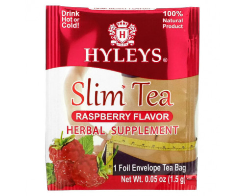 Травяные сборы и чаи Hyleys Tea, Slim Tea, Малиновый вкус, 25 чайных пакетиков в фольгированных пакетиках, 1,32 унции (37,5 г) Травяные сборы и чаи Hyleys Tea, Slim Tea, Малиновый вкус, 25 чайных пакетиков в фольгированных пакетиках, 1,32 унции (37,5 г)