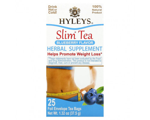 Травяные сборы и чаи Hyleys Tea, Slim Tea, Со вкусом черники, 25 чайных пакетиков в фольгированных пакетиках, 1,32 унции (37,5 г) Травяные сборы и чаи Hyleys Tea, Slim Tea, Со вкусом черники, 25 чайных пакетиков в фольгированных пакетиках, 1,32 унции (37,5 г)