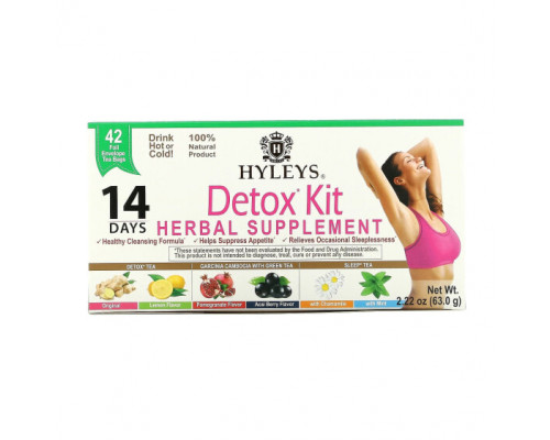 Слабительные, диуретики и средства для очищения организма Hyleys Tea, Detox Kit, 14-дневное очищение, разные вкусы, 42 чайных пакетика в фольгированной упаковке, 63,0 г (2,22 унции) Слабительные, диуретики и средства для очищения организма Hyleys Tea, Detox Kit, 14-дневное очищение, разные вкусы, 42 чайных пакетика в фольгированной упаковке, 63,0 г (2,22 унции)