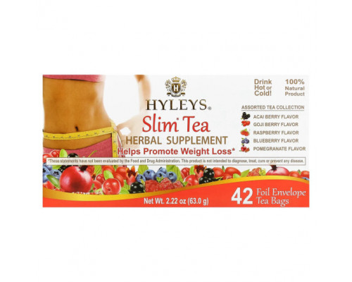 Травяные сборы и чаи Hyleys Tea, Slim Tea, ассорти из коллекций чая, 42 чайных пакетика в фольгированных пакетиках, по 1,5 г (0,05 унции) Травяные сборы и чаи Hyleys Tea, Slim Tea, ассорти из коллекций чая, 42 чайных пакетика в фольгированных пакетиках, по 1,5 г (0,05 унции)