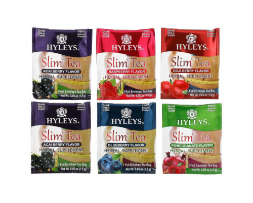 Травяные сборы и чаи Hyleys Tea, Slim Tea, ассорти из коллекций чая, 42 чайных пакетика в фольгированных пакетиках, по 1,5 г (0,05 унции) Травяные сборы и чаи Hyleys Tea, Slim Tea, ассорти из коллекций чая, 42 чайных пакетика в фольгированных пакетиках, по 1,5 г (0,05 унции)