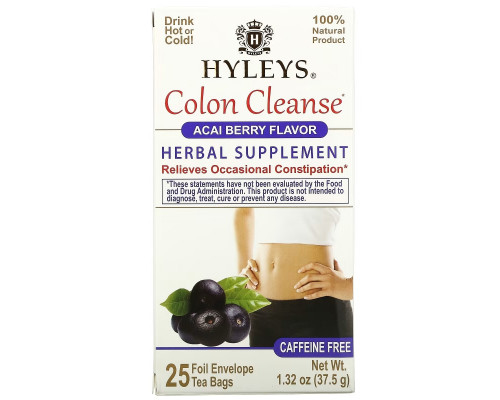 Hyleys Tea, Colon Cleanse, Acai Berry, Caffeine Free, 25 Foil Envelop Tea Bags, 0.05 oz (1.5 g) Each Hyleys Tea, Colon Cleanse, Acai Berry, Caffeine Free, 25 Foil Envelop Tea Bags, 0.05 oz (1.5 g) Each