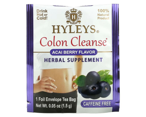 Hyleys Tea, Colon Cleanse, Acai Berry, Caffeine Free, 25 Foil Envelop Tea Bags, 0.05 oz (1.5 g) Each Hyleys Tea, Colon Cleanse, Acai Berry, Caffeine Free, 25 Foil Envelop Tea Bags, 0.05 oz (1.5 g) Each