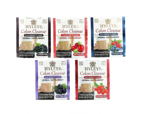 Слабительные, диуретики и средства для очищения организма Hyleys Tea, Colon Cleanse, ассорти из коллекций чая, без кофеина, 42 чайных пакетика в фольгированных пакетиках, по 1,5 г (0,05 унции)