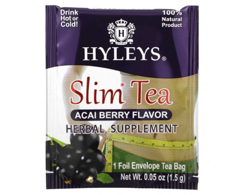 Травяные сборы и чаи Hyleys Tea, Slim Tea, ягоды асаи, 50 чайных пакетиков в фольгированных пакетиках, по 1,5 г (0,05 унции) Травяные сборы и чаи Hyleys Tea, Slim Tea, ягоды асаи, 50 чайных пакетиков в фольгированных пакетиках, по 1,5 г (0,05 унции)