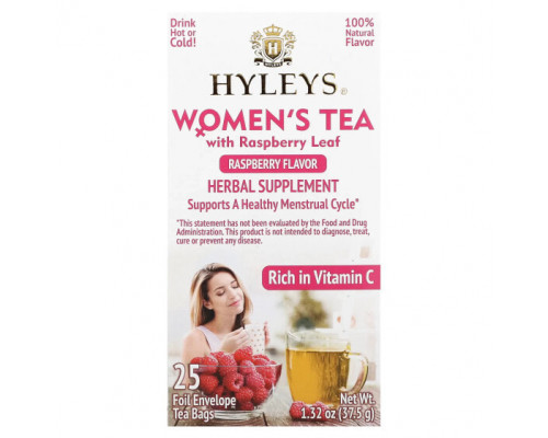 Травяные сборы и чаи Hyleys Tea, Женский чай с листьями малины, малина, 25 чайных пакетиков в фольгированной упаковке, по 1,5 г (0,05 унции) Травяные сборы и чаи Hyleys Tea, Женский чай с листьями малины, малина, 25 чайных пакетиков в фольгированной упаковке, по 1,5 г (0,05 унции)