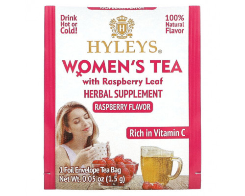 Травяные сборы и чаи Hyleys Tea, Женский чай с листьями малины, малина, 25 чайных пакетиков в фольгированной упаковке, по 1,5 г (0,05 унции) Травяные сборы и чаи Hyleys Tea, Женский чай с листьями малины, малина, 25 чайных пакетиков в фольгированной упаковке, по 1,5 г (0,05 унции)