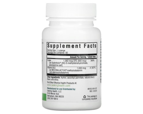 Seeking Health, Active B12 With L-5-MTHF, 60 Lozenges Seeking Health, Active B12 With L-5-MTHF, 60 Lozenges