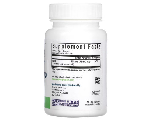 Seeking Health, Folinic Acid Lozenge, 1,360 mcg DFE, 60 Lozenges Seeking Health, Folinic Acid Lozenge, 1,360 mcg DFE, 60 Lozenges