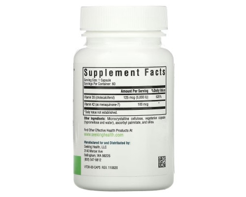 Seeking Health, Vitamin D3 + K2, 60 Vegetarian Capsules Seeking Health, Vitamin D3 + K2, 60 Vegetarian Capsules