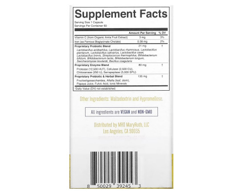 MaryRuth Organics, Gut Flora Health + Enzymes, 60 Capsules MaryRuth Organics, Gut Flora Health + Enzymes, 60 Capsules