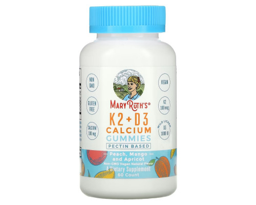 MaryRuth Organics, K2 + D3 Calcium Gummies, Peach, Mango and Apricot, 60 Gummies MaryRuth Organics, K2 + D3 Calcium Gummies, Peach, Mango and Apricot, 60 Gummies