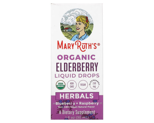 MaryRuth Organics, Organic Elderberry Liquid Drops, Herbals, Blueberry + Raspberry, 1 fl oz (30 ml) MaryRuth Organics, Organic Elderberry Liquid Drops, Herbals, Blueberry + Raspberry, 1 fl oz (30 ml)