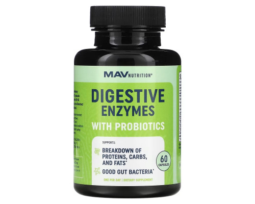 MAV Nutrition, Digestive Enzymes with Powerful Probiotic Strains, 60 Vegetable Capsules MAV Nutrition, Digestive Enzymes with Powerful Probiotic Strains, 60 Vegetable Capsules