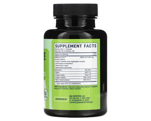 MAV Nutrition, Digestive Enzymes with Powerful Probiotic Strains, 60 Vegetable Capsules MAV Nutrition, Digestive Enzymes with Powerful Probiotic Strains, 60 Vegetable Capsules