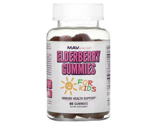 MAV Nutrition, Elderberry Gummies, For Kids, Raspberry, 60 Gummies MAV Nutrition, Elderberry Gummies, For Kids, Raspberry, 60 Gummies