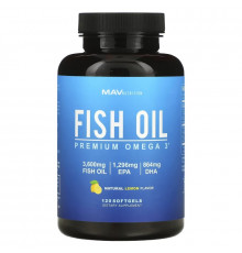 MAV Nutrition, Fish Oil, Premium Omega 3, Natural Lemon, 120 Softgels