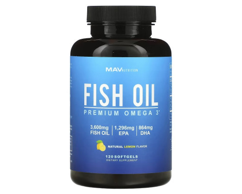 MAV Nutrition, Fish Oil, Premium Omega 3, Natural Lemon, 120 Softgels MAV Nutrition, Fish Oil, Premium Omega 3, Natural Lemon, 120 Softgels