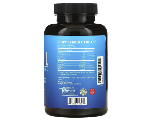 MAV Nutrition, Fish Oil, Premium Omega 3, Natural Lemon, 120 Softgels MAV Nutrition, Fish Oil, Premium Omega 3, Natural Lemon, 120 Softgels