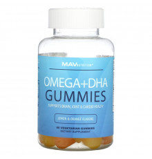MAV Nutrition, Omega + DHA Gummies, Lemon & Orange, 60 Vegetarian Gummies