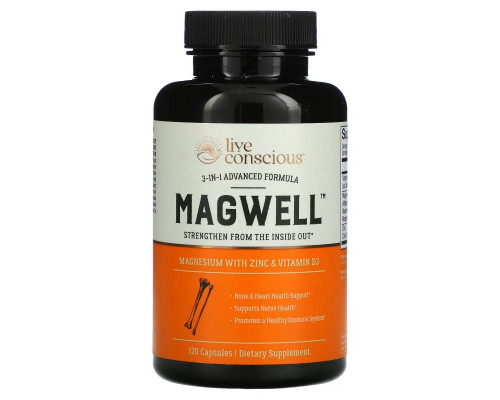 Live Conscious, MagWell, улучшенная формула 3 в 1, 120 капсул Live Conscious, MagWell, улучшенная формула 3 в 1, 120 капсул
