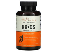 Live Conscious, K2 + D3, здоровье костей и сердца, 60 мягких таблеток