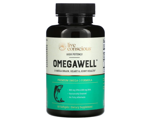 Live Conscious, OmegaWell, High Potency, 60 Softgels