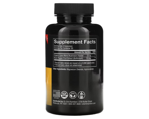 Dr. Emil Nutrition, Lion's Mane Smart Shrooms, 2100 мг, 90 растительных капсул Dr. Emil Nutrition, Lion's Mane Smart Shrooms, 2100 мг, 90 растительных капсул